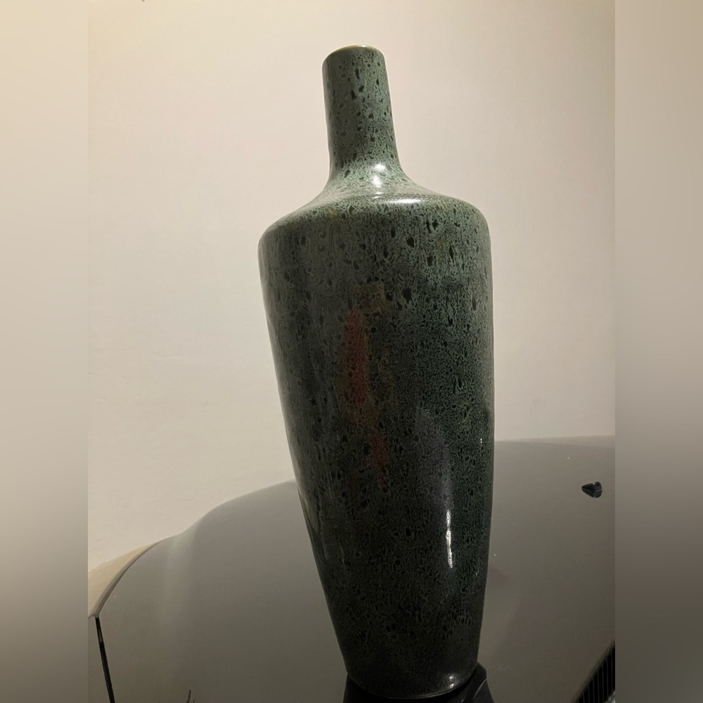 Pier 1 Charcoal Gray/Green Speckled Vase 16 1/2 Inches Tall 6 Inches